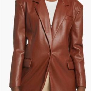 Blank NYC Soft Faux Leather Cognac Rust Brown Blazer Jacket Size Small Like New